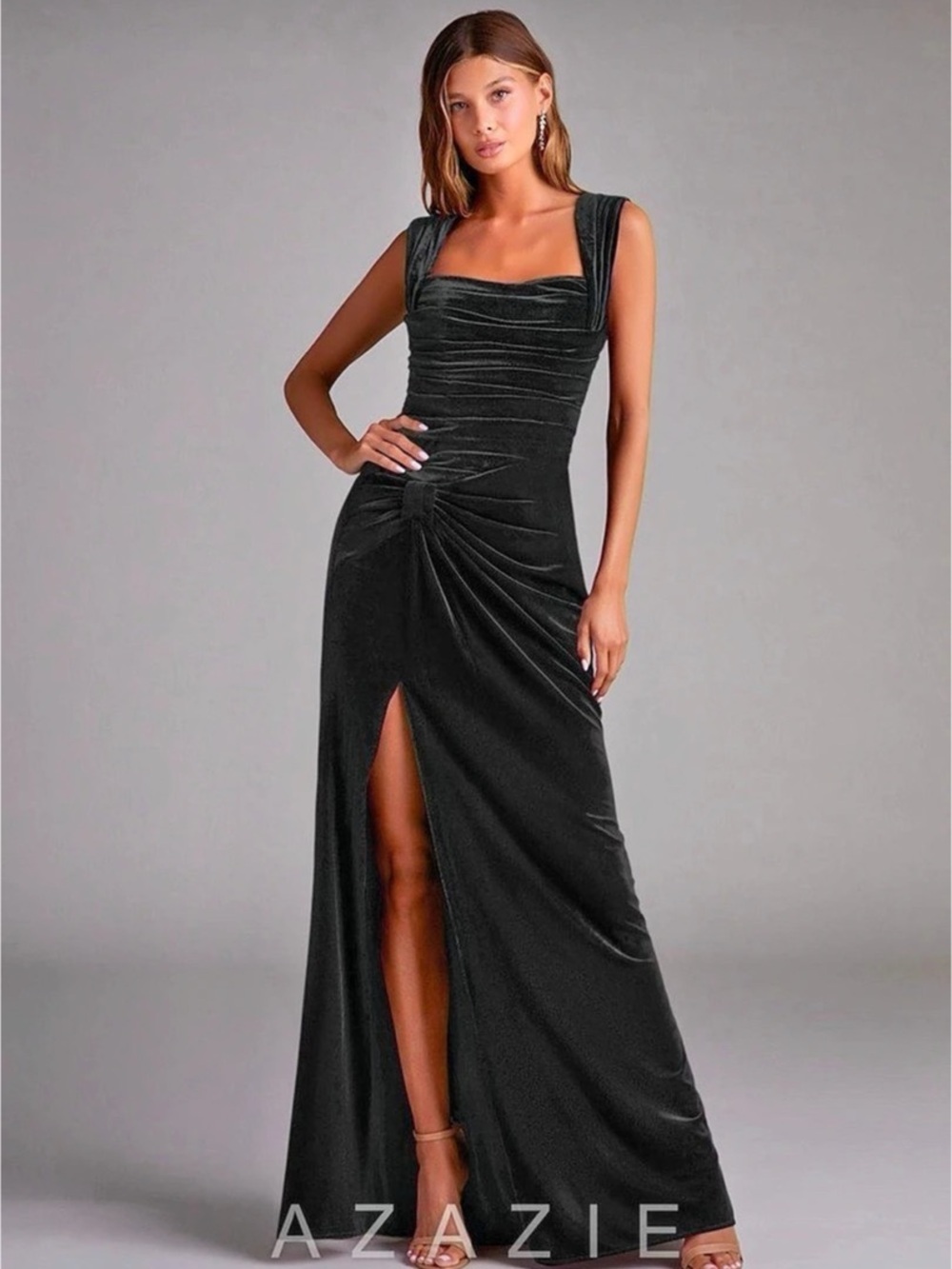 Azaazie Ruched Maxi Dress in Black Size 16 NWT